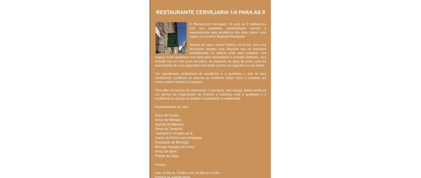 Restaurante Cervejaria 1/4 para as 9